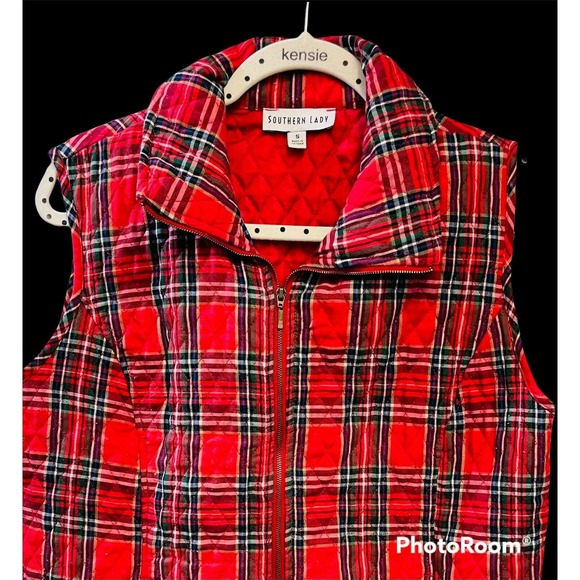 Vintage Southern Lady Quilted Fall Vest Coat Plaid Sleeveless Size Small - Picture 7 of 7